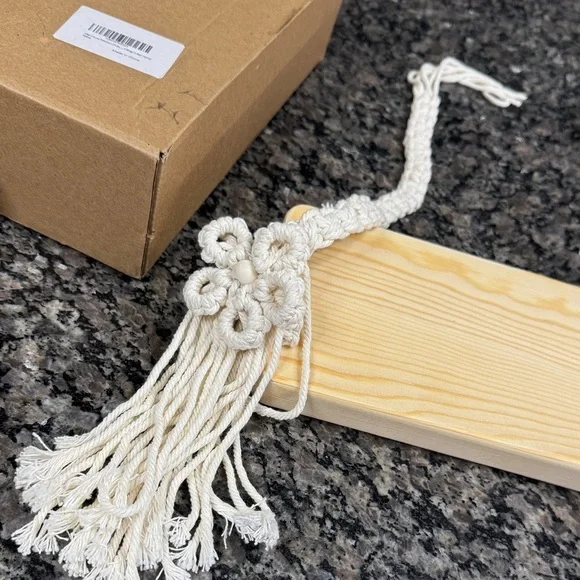 Boho Wood Shelf with Cream Macrame Tassels NEW in box - Picture 2 of 10